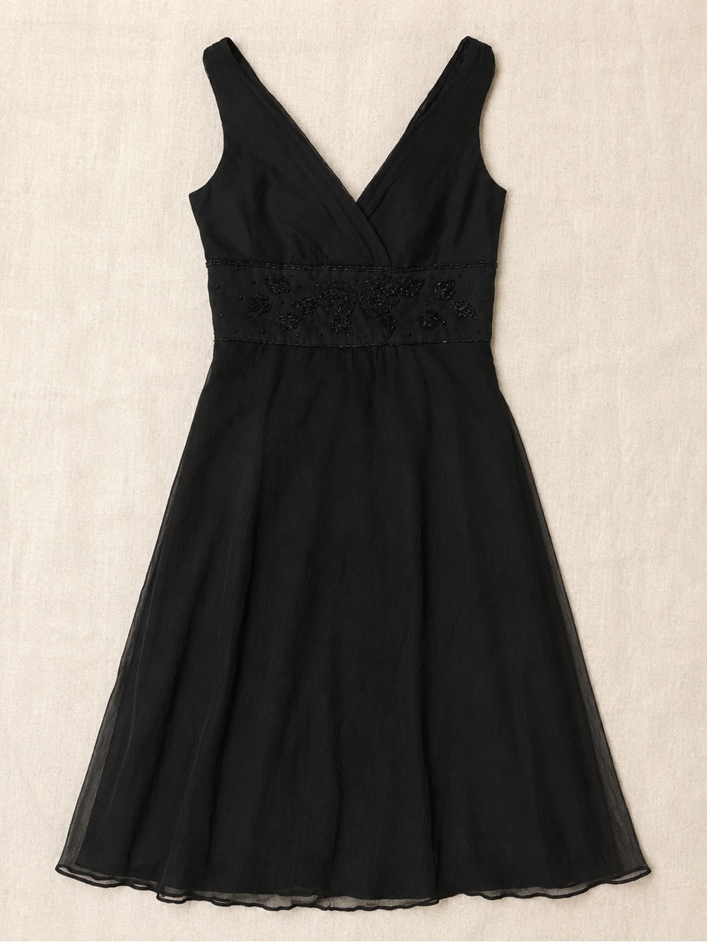 Monsoon Black V‑Neck Fit-and-Flare Beaded Waist Dress